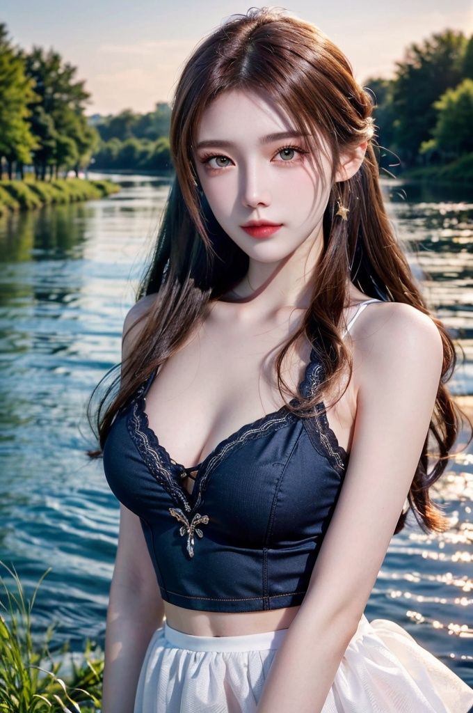 HDR, UHD, 8K, Highly detailed, best quality, masterpiece, 1girl, realistic, Highly detailed, (EOS R8, 50mm, F1.2, 8K, RAW photo:1.2), ultra realistic 8k cg,,,zhennite,{{{masterpiece}}}, {{best quality, super fine illustration , beautiful and delicate water,The finest grass}}. ((beautiful eyes)),{ very delicate light, perfect and delicate limbs}, {nature, painting, water spray},{{ fine luminescence ,very fine 8K CG wallpaper}},Lavender eyes, pink pupils, whole body, white hair, bright eyes,( (an extremely delicate and beautiful girl)), ((1 girl)), medium bust, dynamic angle, (white dress with gold decoration), (long hair flowing with the wind, beautiful hair ornaments, delicate wet skirt, nsfw, breeze, long bangs between eyes), wrinkled skirt, (staring blankly, lovely big eyes),messy_hair,payot,Lateral braid,(Tulle lace white skirt) Flowers and grass meadow, near the water edge, ((sunset, starry sky in a circle), randomly distributed clouds, (((river))), splashing water, falling petals
