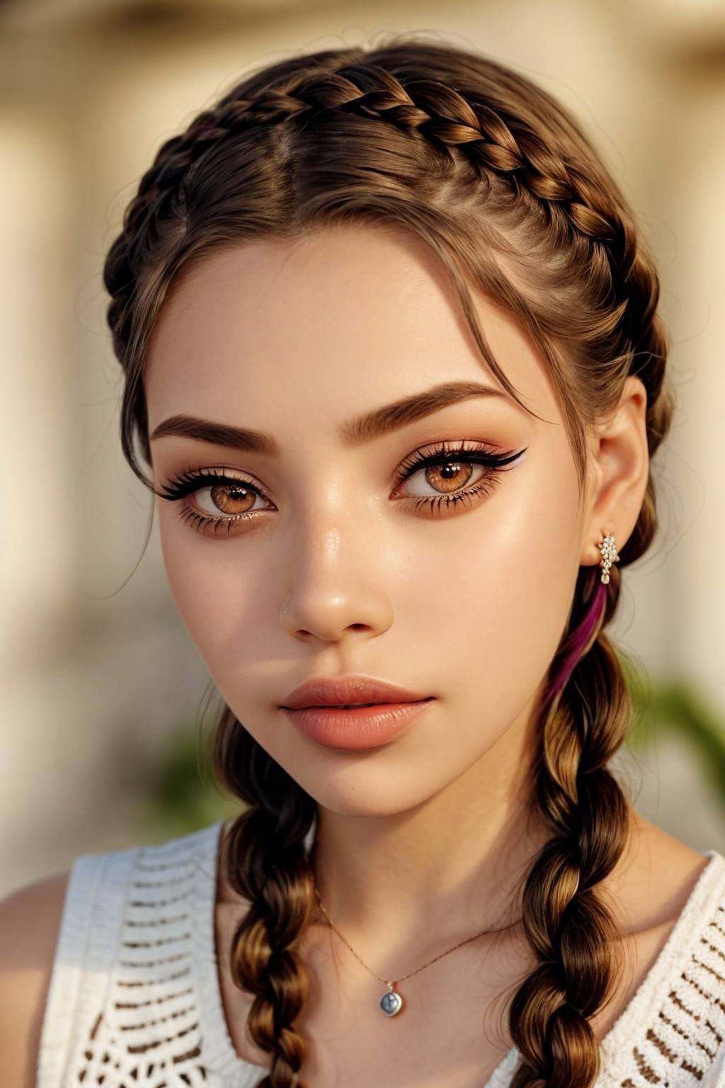 photo of ShaelahMcGilton lipstick invisible makeup wing eyeliner,  focus on eyes,  close up on face on Tensor.Art