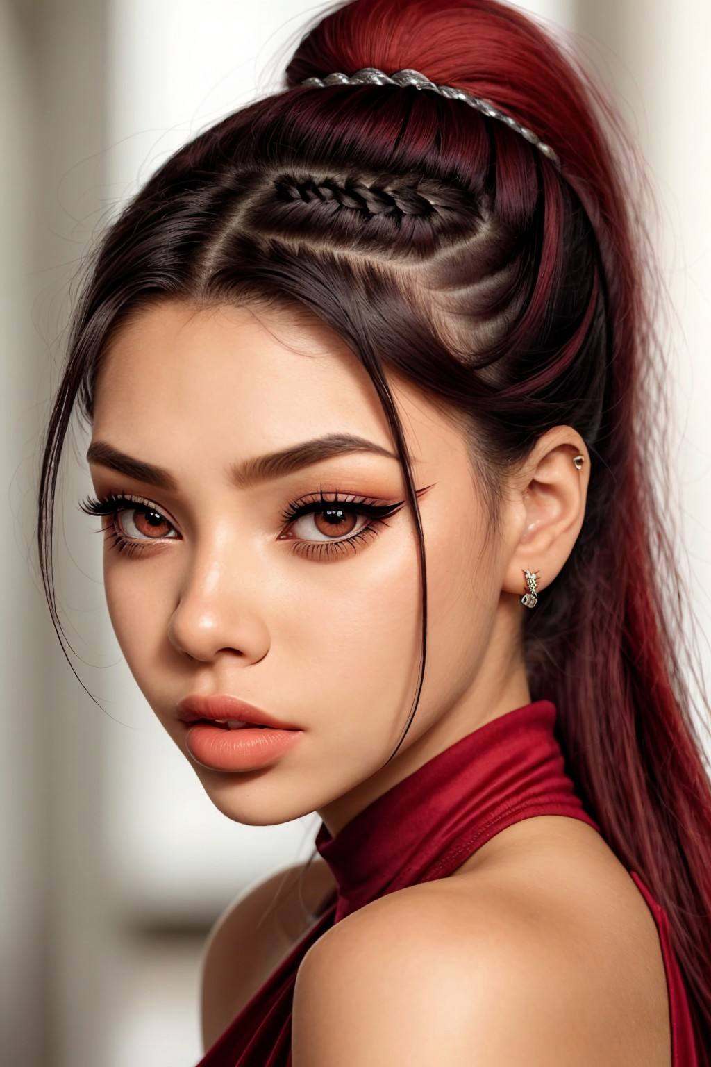 photo of ShaelahMcGilton lipstick invisible makeup wing eyeliner,  focus on eyes,  close up on face on Tensor.Art