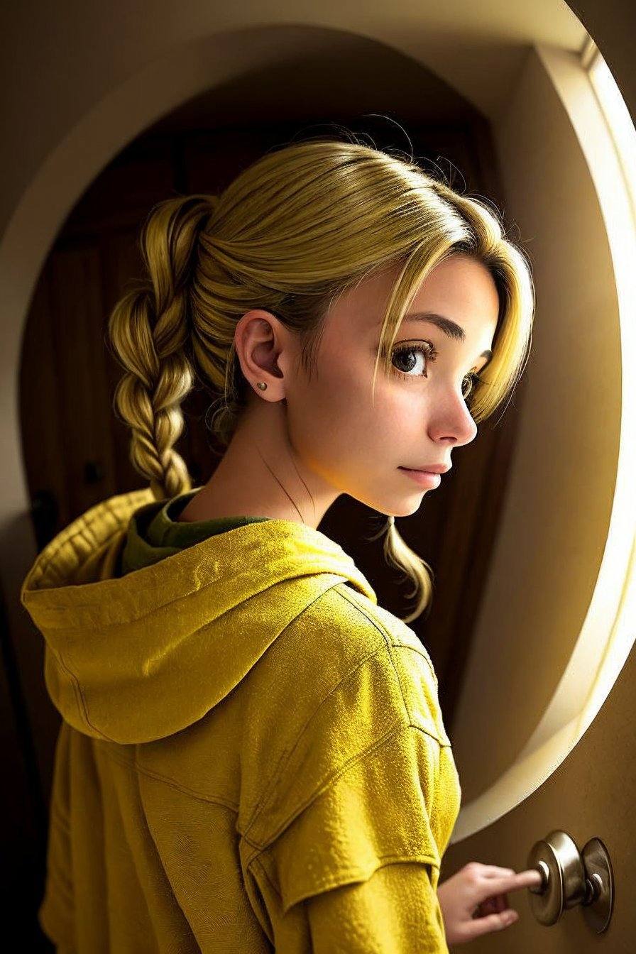 FranceskaFournier,  from behind,  4:: she is wearing yellow raincoat on Tensor.Art