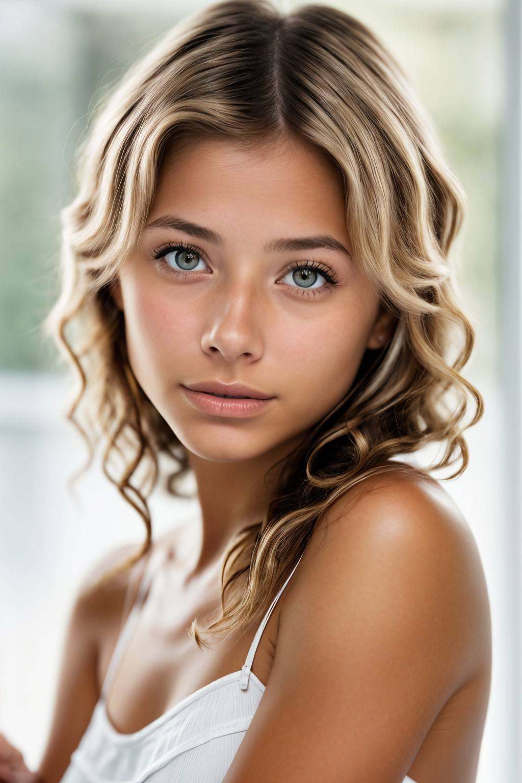 photo of FranceskaFournier Glamour photography young invisible makeup,  focus on eyes,  close up on face on Tensor.Art