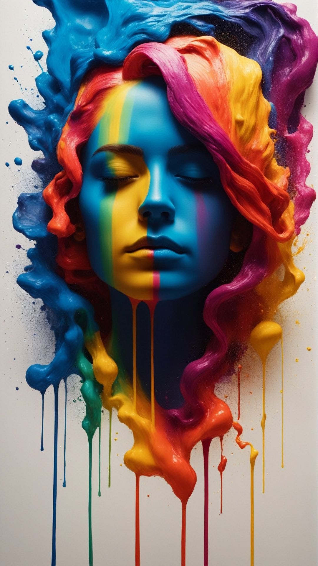 Colorful ink cascaded the canvas,  forming human face. full shot,  photo on Tensor.Art