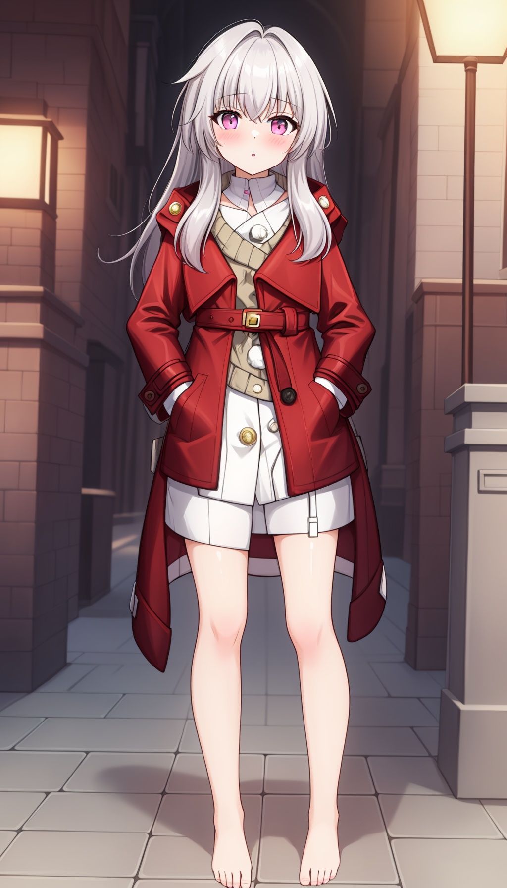 pink eye,masterpiece, best quality,coat,full body,bare feet,panties