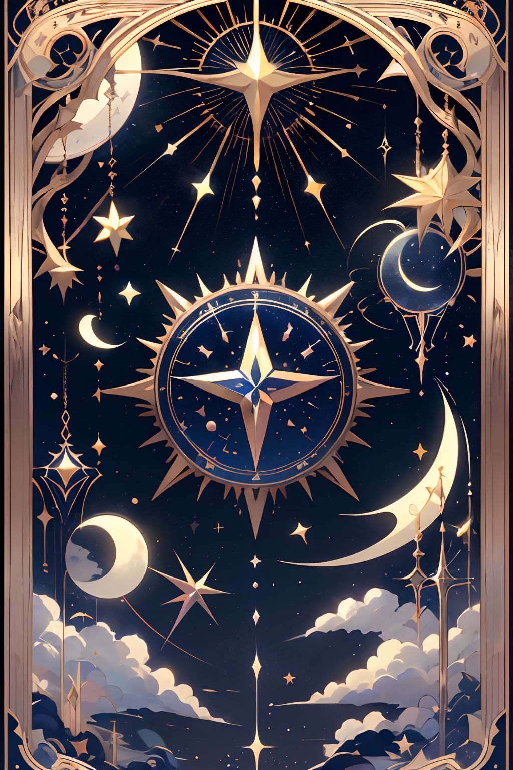 qztarot, tarot, star \(symbol\), moon, star \(sky\), constellation, no humans, sky, roman numeral, Tarot card