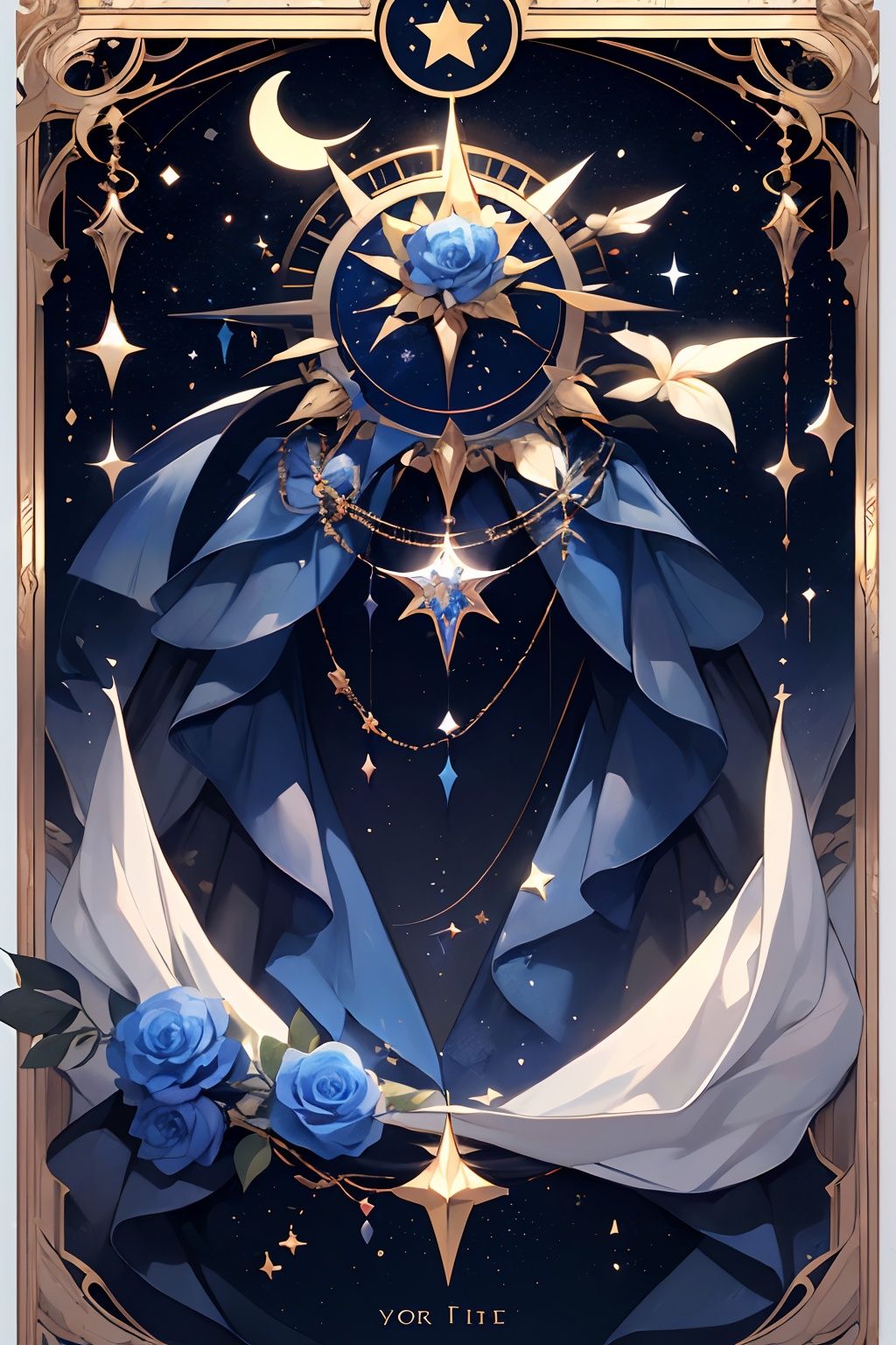 qztarot, flower, no humans, blue background, star \(symbol\), Tarot card