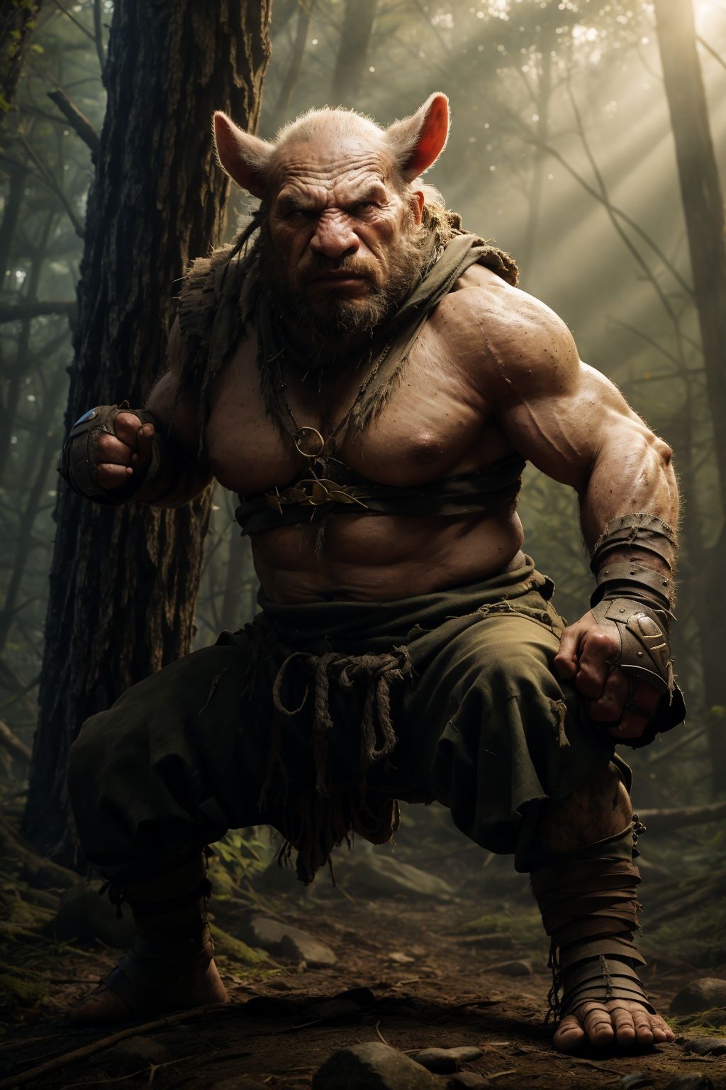 A wild man, a warrior, a fighting posture