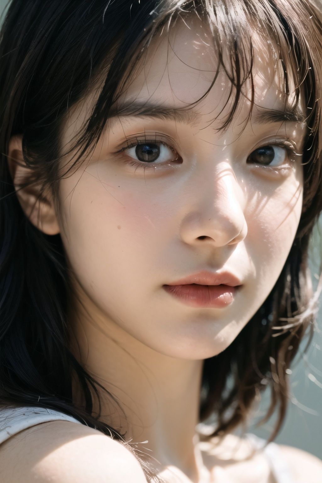 best quality, hyper realism, (ultra high resolution), masterpiece, 8K, RAW Photo,1woman, 35 years old,<lora:不要油光和网红脸的loraV2:0.45> ,close view, crying with eyes open,sad,silver hair,
