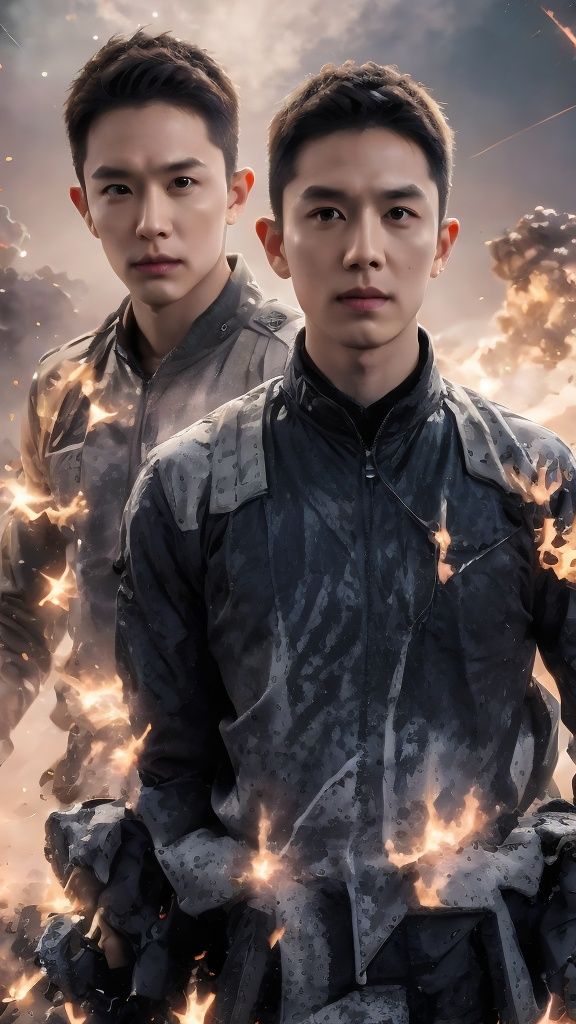 ((Best Quality)), ((Masterpiece)), (Details: 1.4), 3D, Realistic,NBB, Chinese soldier, battlefield background, 35mm,1 man, solo, a man in military uniform holding a gun, load-bearing vest, in front of the big explosion of smoke and debris, sniper rifle, holding sniper rifle, sniper rifle JS12.7, firearm integrity: 2, stolid bullet, explosion, 1 Chinese male soldier, super clear face, focused expression: 3, fighting, aiming, shooting, advancing, advancing , Star Background, Vision, Realistic, 3D Rendering, High Resolution, 16K