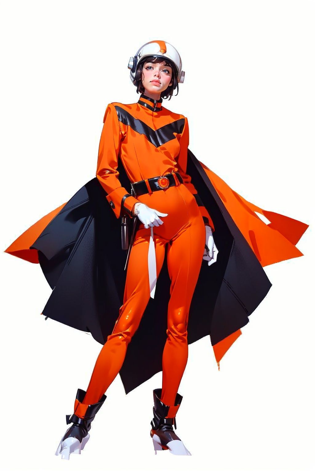(masterpiece:1.3), (the best quality:1.2), (super fine illustrations:1.2), (Masterpiece), high quality, high detail,((white background:1.2)), looking at viewer, (SOLO:1.4),outline,,simple background,  mat_style,orange_bodysuit,military_uniform,helmet,belt,mat_style,white_gloves,uniform