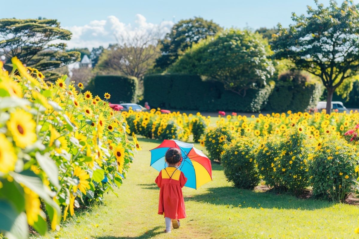 jzcg012，sunflower, umbrella, flower_field, field, flower, holding_umbrella, parasol, autumn, outdoors, oil-paper_umbrella, 1girl, yellow_flower, grass, solo, blurry, red_umbrella, yellow_theme<lora:jzcg012:0.9>, masterpiece, best quality, 8k， ultra-high definition