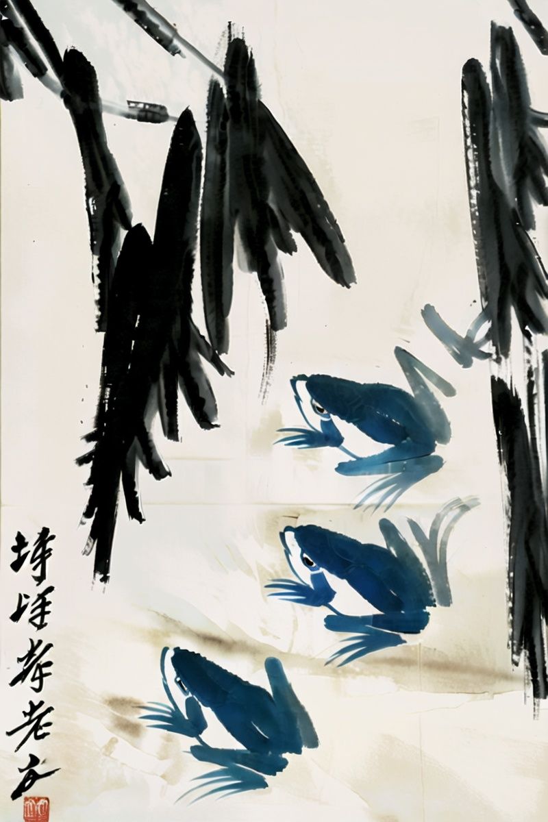 <lora:jzcg034:0.9> jzcg034, traditional chinese painting,frog,water plants, masterpiece, best quality, 8k, ultra-high definition