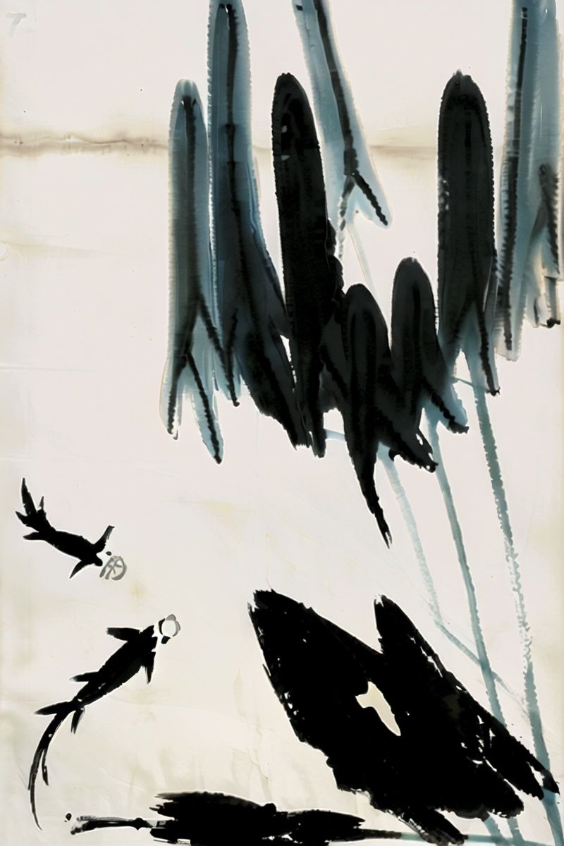 <lora:jzcg034:0.9> jzcg034, traditional chinese painting,fish,water plants, masterpiece, best quality, 8k, ultra-high definition
