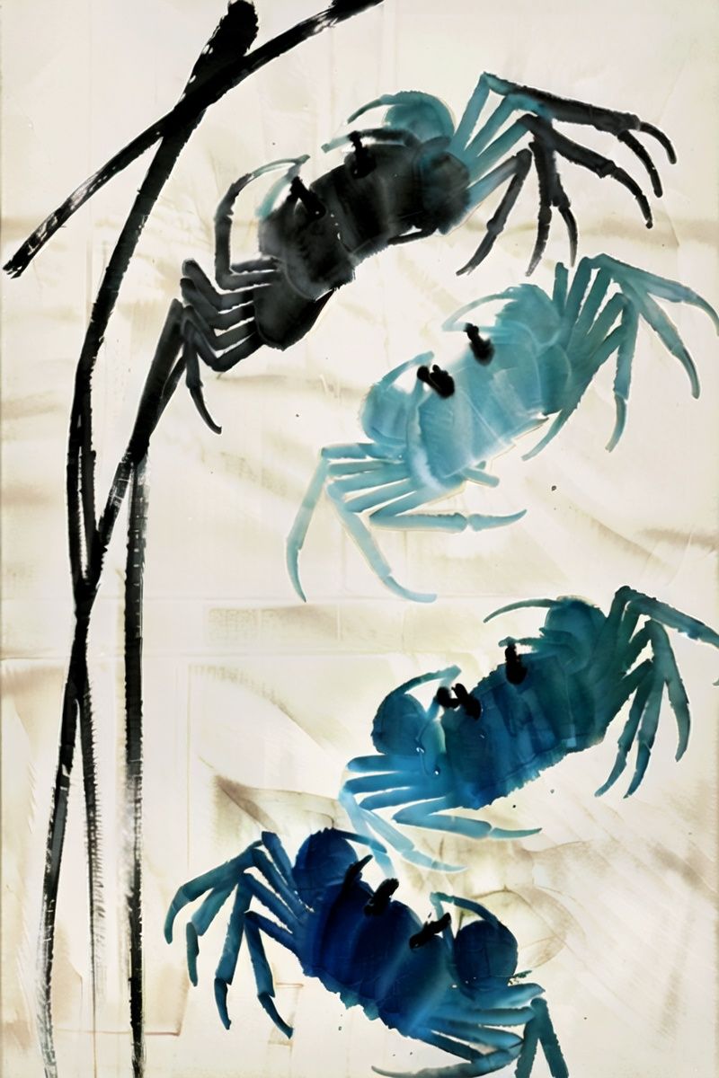 <lora:jzcg034:0.9> jzcg034, traditional chinese painting,crab,water plants, masterpiece, best quality, 8k, ultra-high definition