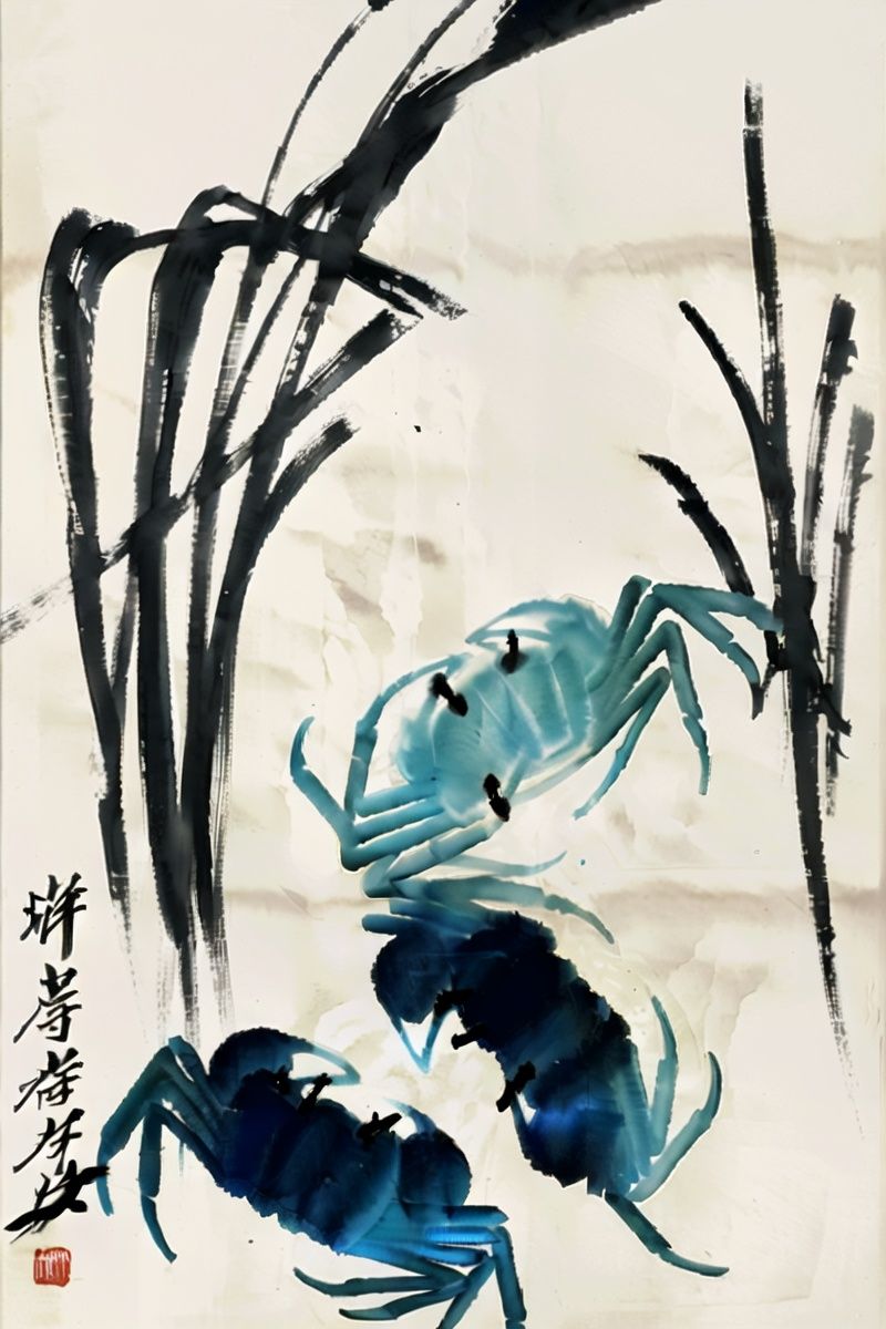 <lora:jzcg034:0.9> jzcg034, traditional chinese painting,crab,water plants, masterpiece, best quality, 8k, ultra-high definition