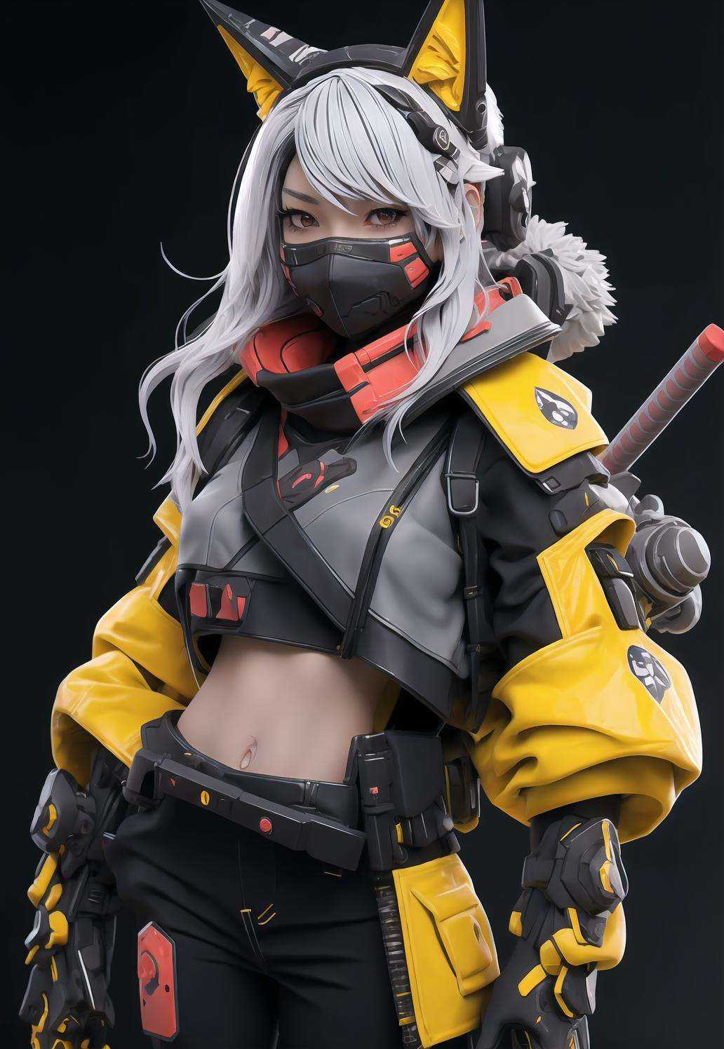 nijilorawolf a nijigirl with wolf - ears wearing scifi cyberpunk armor,  gray hair,  big warm smile by ᴱᵐᵒˣⁱ♠ⁿᵈᵒˡˡ on Tens...