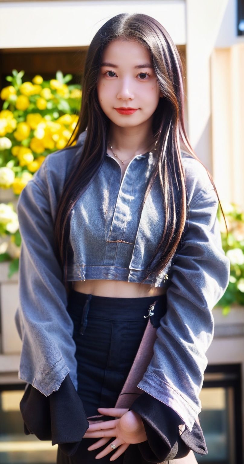 1girl, solo, flower, long hair, realistic, holding, holding flower, brown hair, looking at viewer, blurry background, mole under eye, blurry, mole, upper body, brown eyes, white flower, rose, lips, white rose, shirt, black hair,Beautiful detailed girl, Very detailed eyes and face, Beautiful detailed eyes, ridiculous, Incredibly Ridiculous res, hugefilesize, Super detailed, high resolution, Very detailed, Best quality, Masterpiece, ((fashion clothing with diverse colors)), illustration, Very detailed, CG, unified, 8K wallpaper, Amazing, finedetail, Masterpiece ,Best quality, Very detailed CG uniform 8k wallpaper, light in face, Movie lighting, JK Uniform