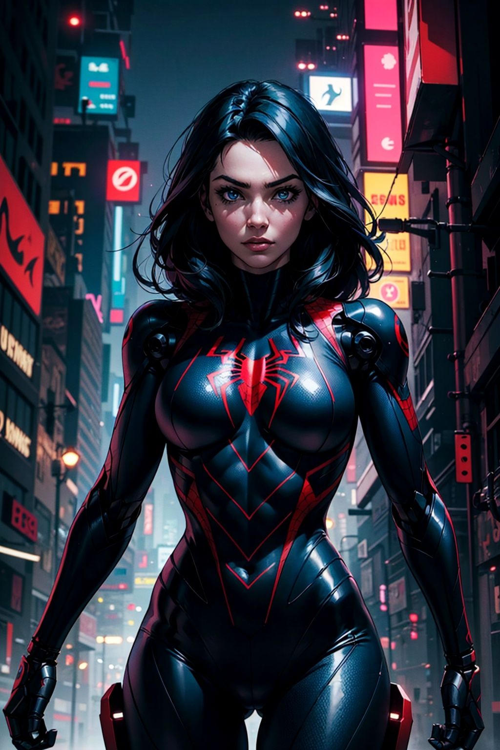 1girl in a black spider man costume 2099,  biomechanical,  complex robot on Tensor.Art