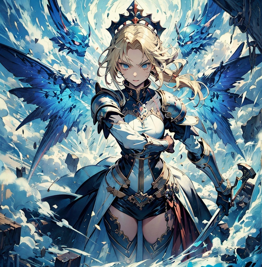 mordred pendragon,  a blonde woman and a sword in her hands,  holy girl necromancer cyborg on Tensor.Art