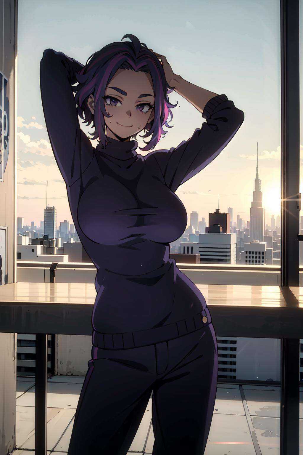 1girl,  short hair,  purple hair on Tensor.Art