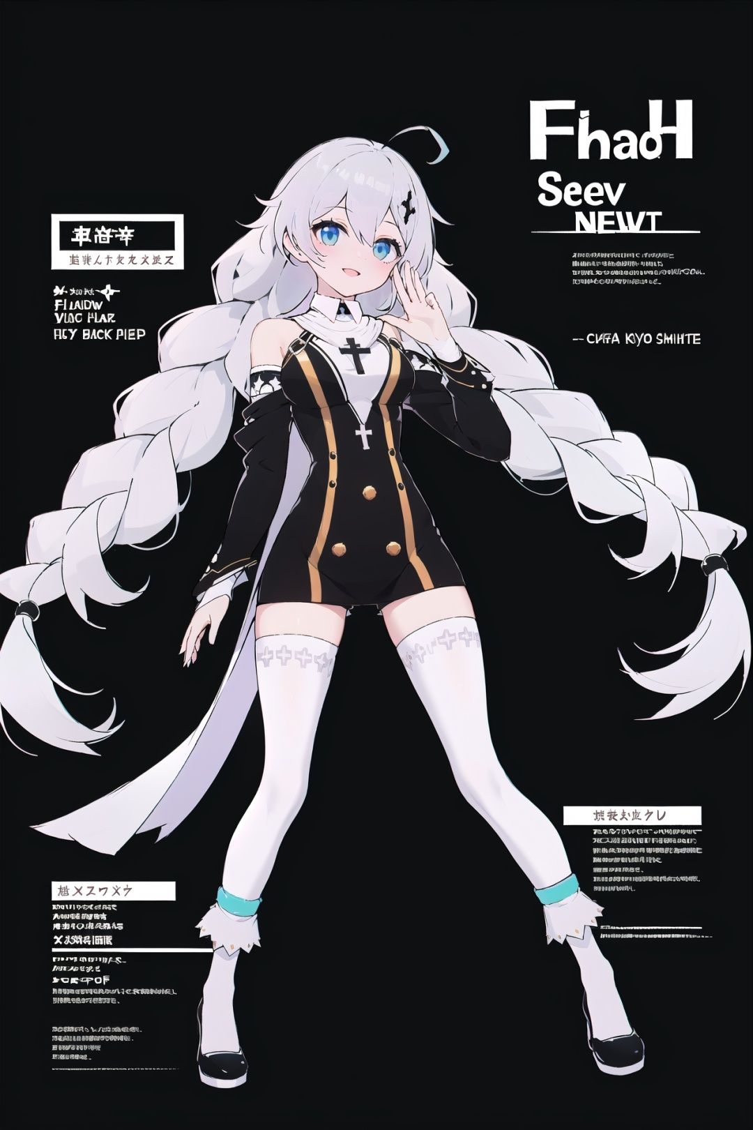 best, 8k, UHD, masterpiece, bright, high quality, flat color, 1girl, (black background:1.2), head lift, air bubble, Ultra-Wide Angle, text censor, solo, video game cover, zettai ryouiki, mosaic censoring, silhouette, ahoge, from below, (wall of text:1.2), number background,(full body:1.2),(looking at viewer:1.2), beach,light smile
\\\\\\\\\\\\\\\\\\\\\\\\\\\\\\\\\\\\, 
shennv, black shirt, nun, cross hair ornament, white high socks, black footwear, qiyana: blue eyes, long white hair, twin braids, bangs,,
\\\\\\\\\\\\\\\\\\\\\\\\\\\\\\\\\\\\\\\\\\\\\\\\\\\\
 good hands, nice hands,bare hands,(beautiful_face), ((intricate_detail)), (revealing clothes:1.2), clear face,((finely_detailed)), fine_fabric_emphasis,((glossy)),