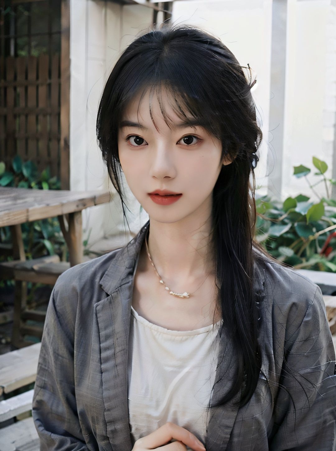 arafed asian woman with a blue shirt and a gray jacket, young adorable korean face, soft portrait shot 8 k, jinyoung shin, wan adorable korean face, lovely delicate face, beautiful delicate face, cute korean actress, young cute wan asian face, korean face features, portrait of female korean idol, popular south korean makeup, female actress from korea, close up face