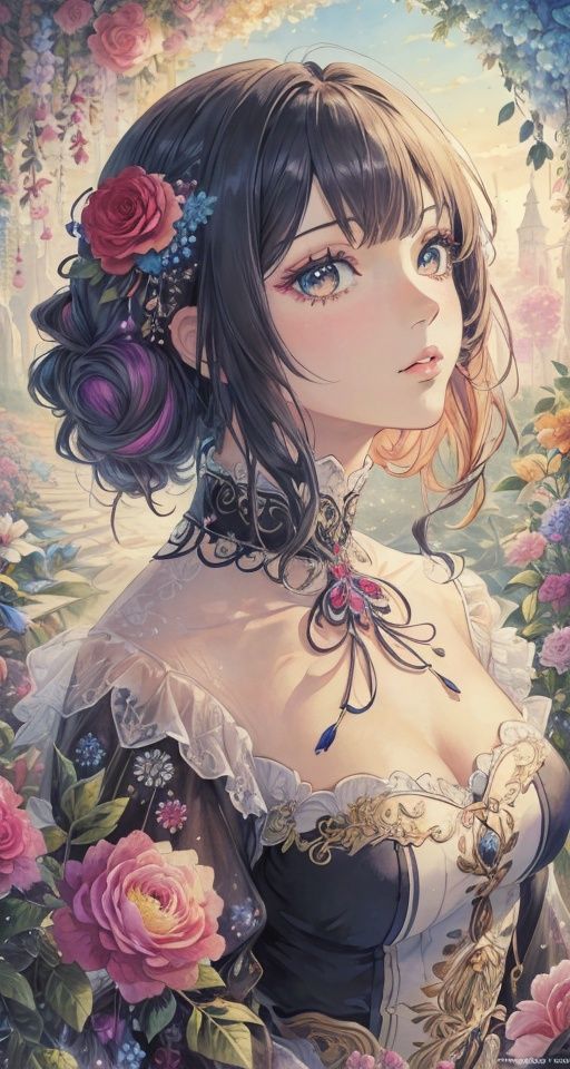 anime,(masterpiece, top quality, best quality, official art, beautiful and aesthetic:1.2),(1girl),upper body,extreme detailed,(fractal art:1.3),colorful,flowers,highest detailed,