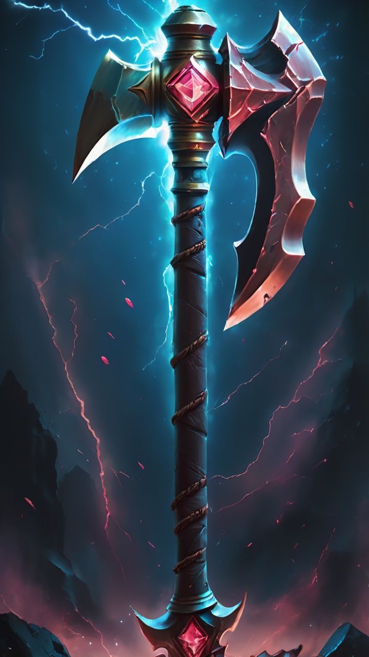 (Huge double-headed axe :1.5)(Super realistic thick strokes :1.5) Ancient full-body cold weapons, sharp, complex details, magic epic, ambient light, volume light, rose background<lora:sdxl_wuqiV3:1>