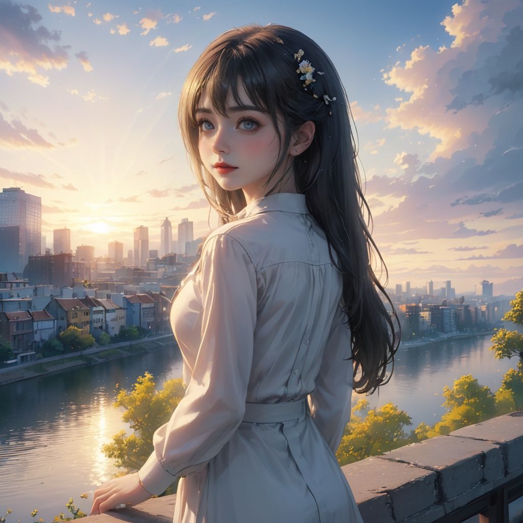 {{masterpiece}},illustration,best quality,extremely detailed CG unity 8k wallpaper,original,high resolution,oversized documents,portrait,{{{{{extremely delicate and beautiful girl}}}}},1girl,solo,messy hair,hair flowing in the wind,blonde hair,very long hair,beautiful detail eyes,jewel eyes,glowing circle pupils,{{golden eyes}},good lighting,{{{{ray tracing}}}},sparkling,{{abandoned building}},{{on ruins}},{{staring at sunset at dusk}},depth of field,profile,