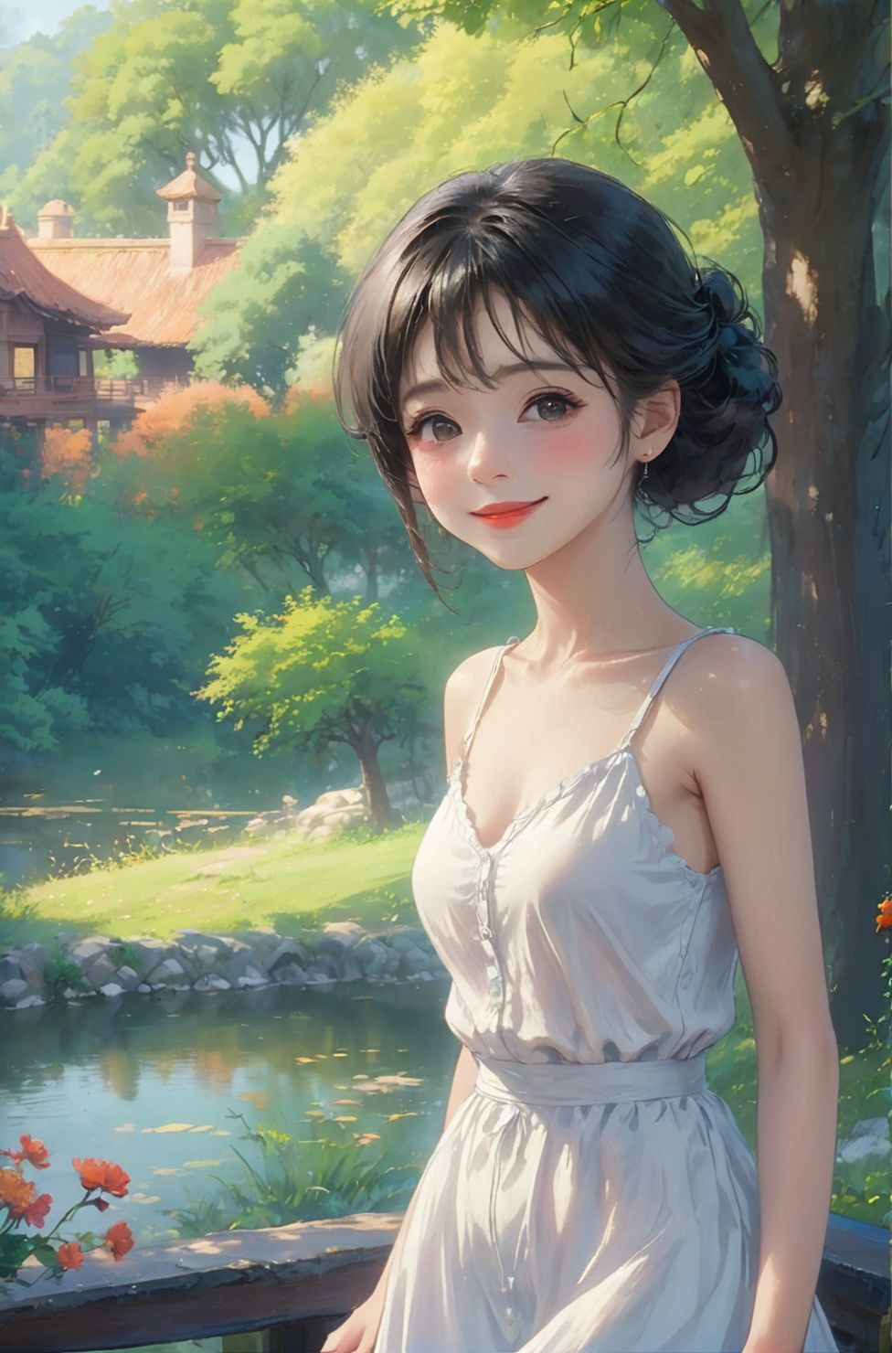 4K,The picture is rich in details,The color is bright,(((masterpiece))), best quality,(1girl:1.5),The painting style is clean,realistic,(best quality), {{masterpiece}}, {highres}, original, extremely detailed 8K wallpaper), solo, extremely delicate and beautiful, beautiful face, beautiful sunshine, (movement:1.2), cleavage, swimsuit, cameltoe, (happy:1.5), beautiful body shape,flat,nijistyle, high_contrast, (wind:1.5), tropical region background, full body, happy,
,jianjue,guofeng