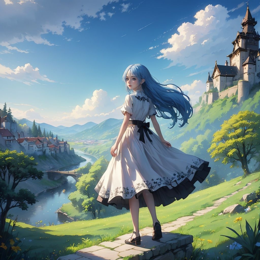 night,1girl,(upper body:1.2),(Long blue hair:1.2),(flying hair:1.3),long dress,(flowing hemline:1.2),(dark atmosphere:1.2),dark woods,Dundar light,blue butterflies,bleak,dark castle,Highly detailed,masterpiece,physically-based rendering,sharp focus,front view,cinematic_lighting,