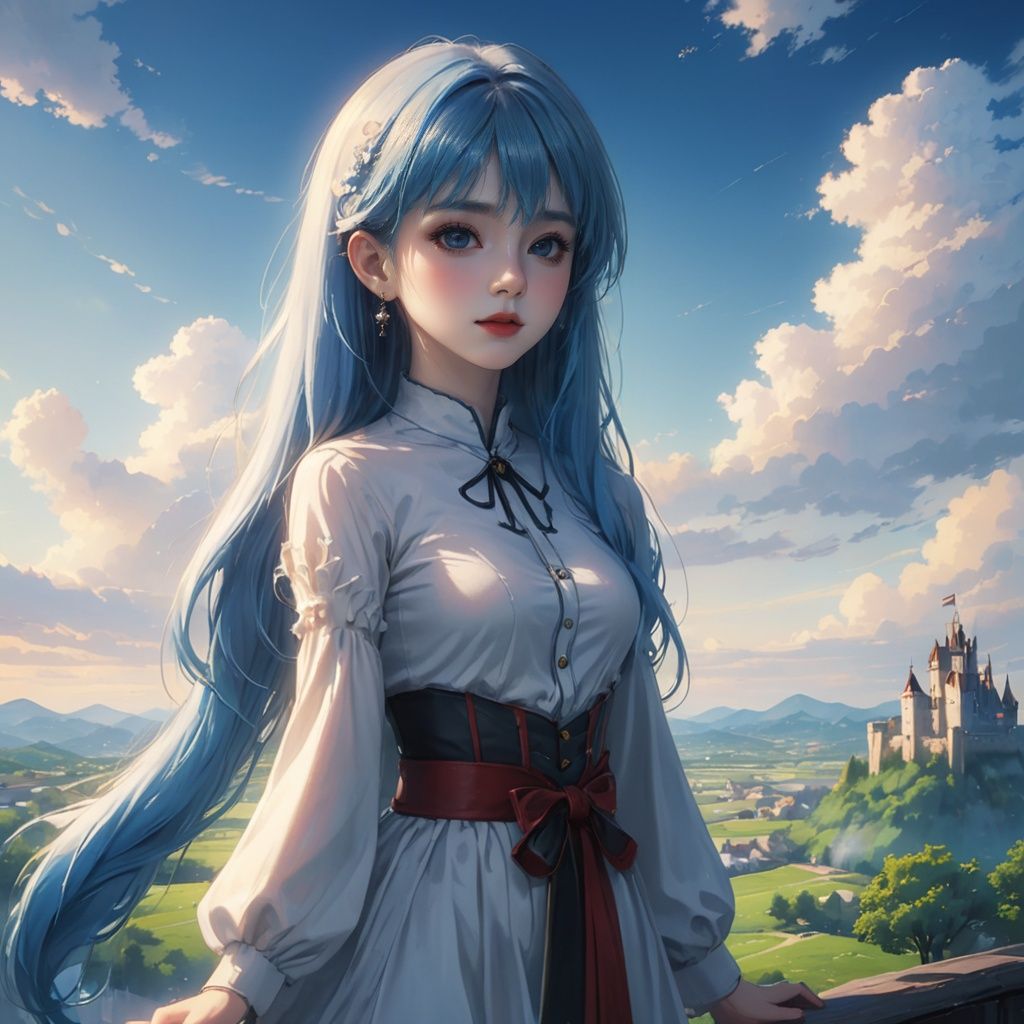 night,1girl,(upper body:1.2),(Long blue hair:1.2),(flying hair:1.3),long dress,(flowing hemline:1.2),(dark atmosphere:1.2),dark woods,Dundar light,blue butterflies,bleak,dark castle,Highly detailed,masterpiece,physically-based rendering,sharp focus,front view,cinematic_lighting,