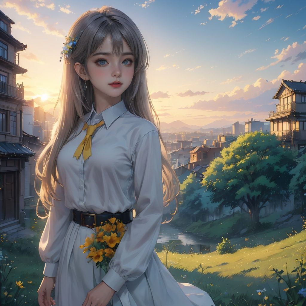 {{masterpiece}},illustration,best quality,extremely detailed CG unity 8k wallpaper,original,high resolution,oversized documents,portrait,{{{{{extremely delicate and beautiful girl}}}}},1girl,solo,messy hair,hair flowing in the wind,blonde hair,very long hair,beautiful detail eyes,jewel eyes,glowing circle pupils,{{golden eyes}},good lighting,{{{{ray tracing}}}},sparkling,{{abandoned building}},{{on ruins}},{{staring at sunset at dusk}},depth of field,profile,