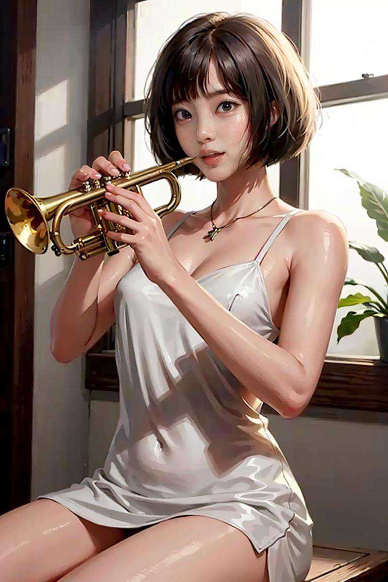 1girl,  playing trumpet,  trumpet on Tensor.Art