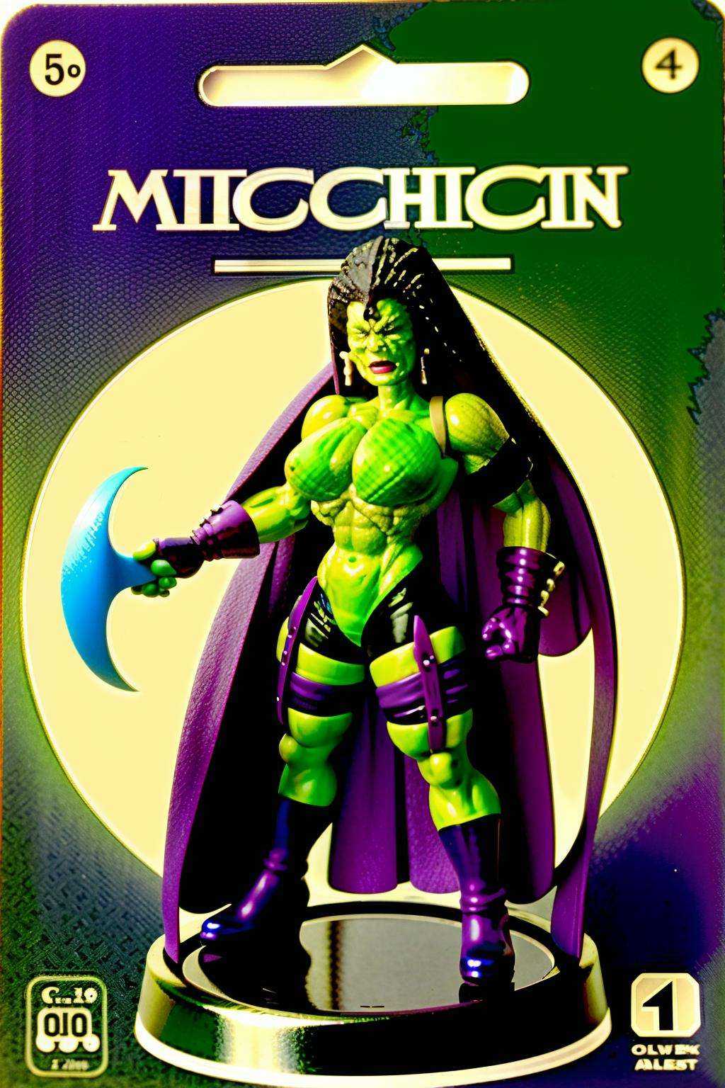 Hulk-Witch: Merging The Hulk and a Witch from a fairy tale,  this figure smashes with gamma-powered fury:0.6 while wieldin...