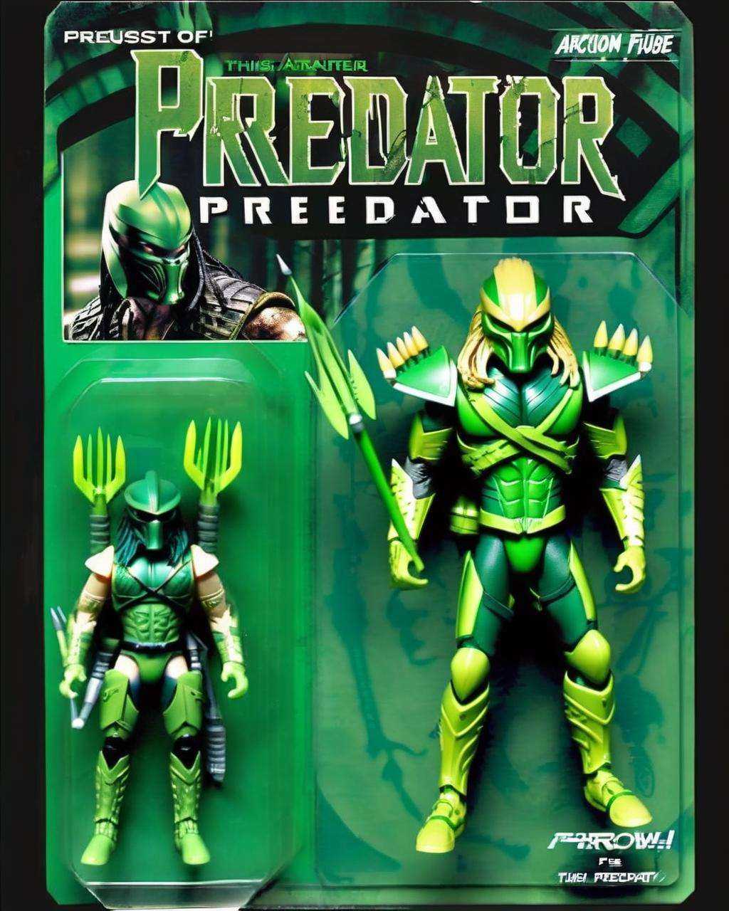 Green-Predator Arrow: A fusion of Green Arrow and Predator,  this action figure boasts archery precision:0.6 and extraterr...