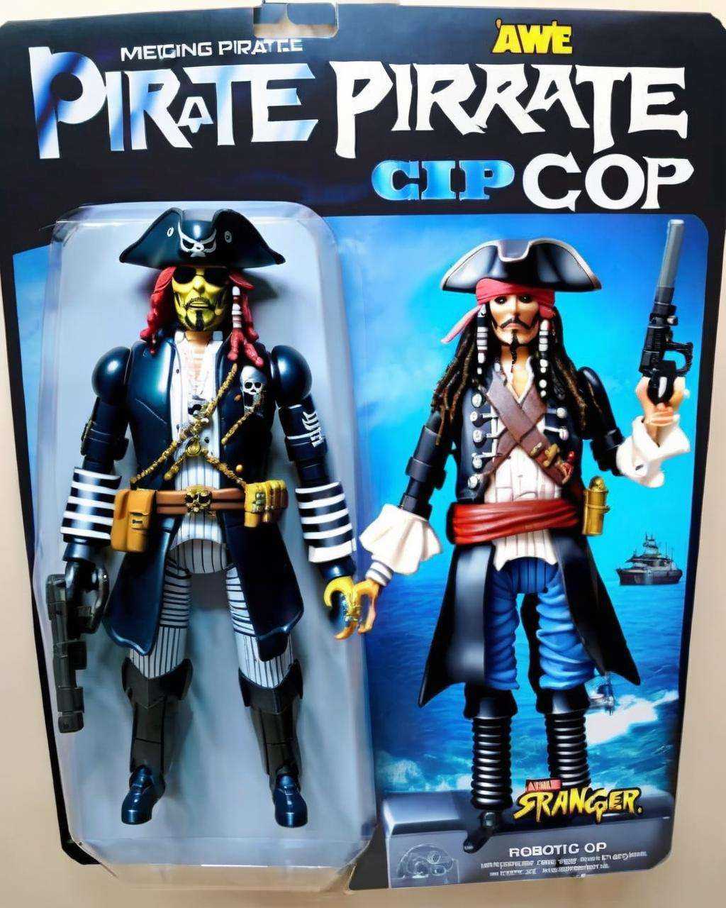Robo-Pirate Cop: Merging RoboCop and Captain Jack Sparrow,  this action figure patrols the high seas:0.4 with robotic prec...