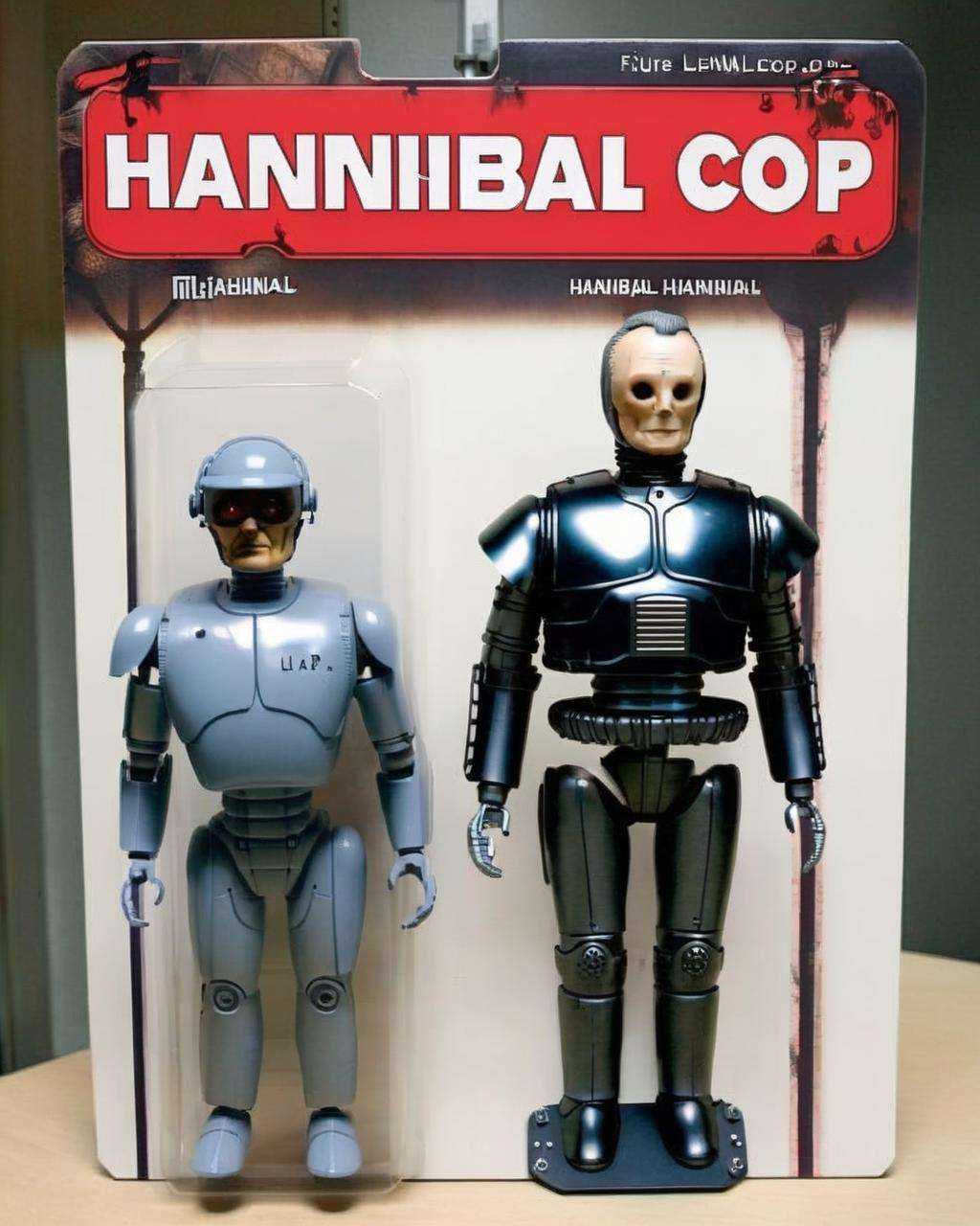 Robo-Hannibal: Merging RoboCop and Hannibal Lecter,  this figure patrols the streets:0.6 while harboring a taste for the m...