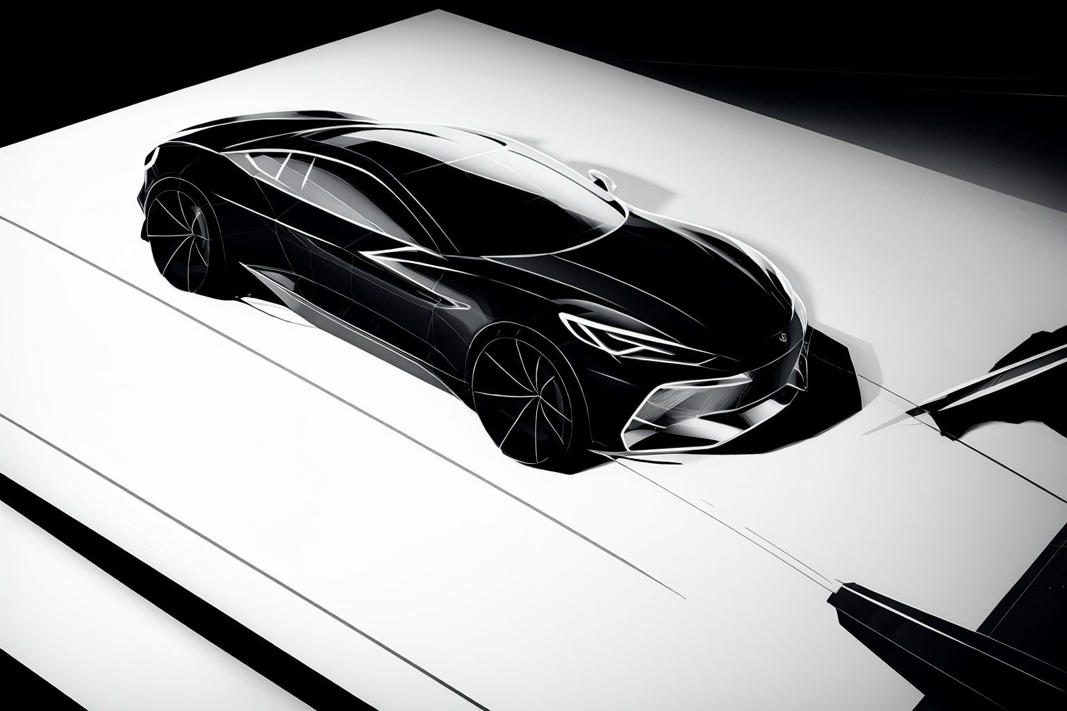 Black and white line draft,car