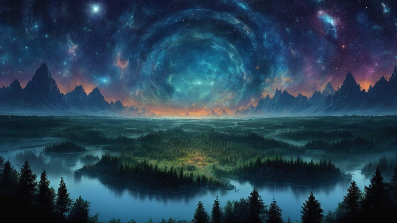 (Fantasy style :1.5) Landscape atmosphere map with intricate details, sky, trees, people, stars, night, outdoors, nature, clouds, forest, night sky<lora:sdxl_qifen:1>