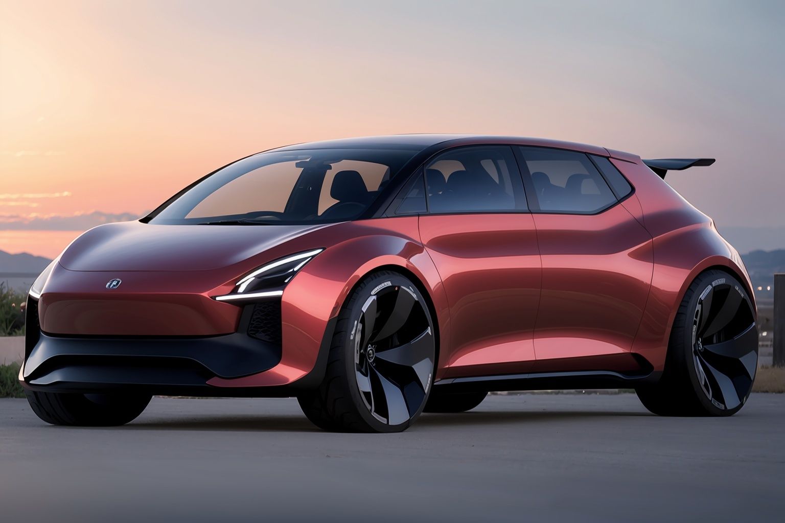 ((Blender loops render styles)),The futuristic city of in 2050,(Minimalist futuristic concept VAN car),Future off-road vehicle,Muscle mass, Masterpiece:2,Best quality,Science fiction,Reflective paint,groundvehicle, Vehicle focus, ultra real detailed,Reflective ground,The world of automotive design,Automotive Design Trends 2023,Crimson pearl metallic paint,Low camera angle.