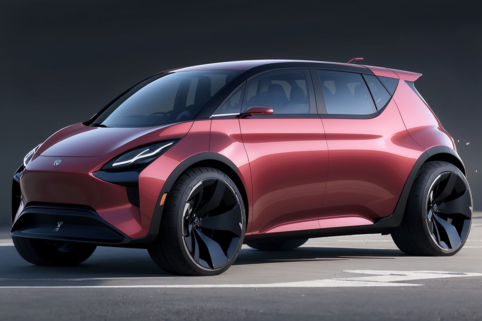((Blender loops render styles)),The futuristic city of in 2050,(Minimalist futuristic concept VAN car),Future off-road vehicle,Muscle mass, Masterpiece:2,Best quality,Science fiction,Reflective paint,groundvehicle, Vehicle focus, ultra real detailed,Reflective ground,The world of automotive design,Automotive Design Trends 2023,Crimson pearl metallic paint,Low camera angle.