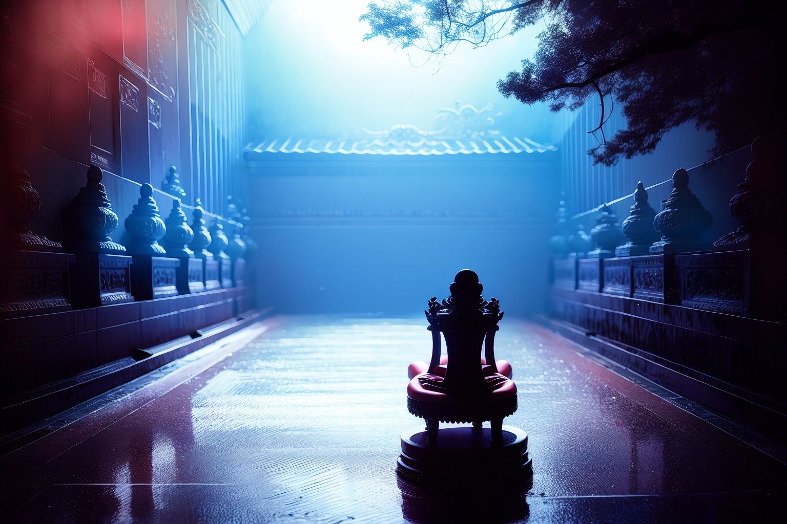 <lora:zskb1:1.5>zskb, sitting, throne, solo, dark, scenery, monster