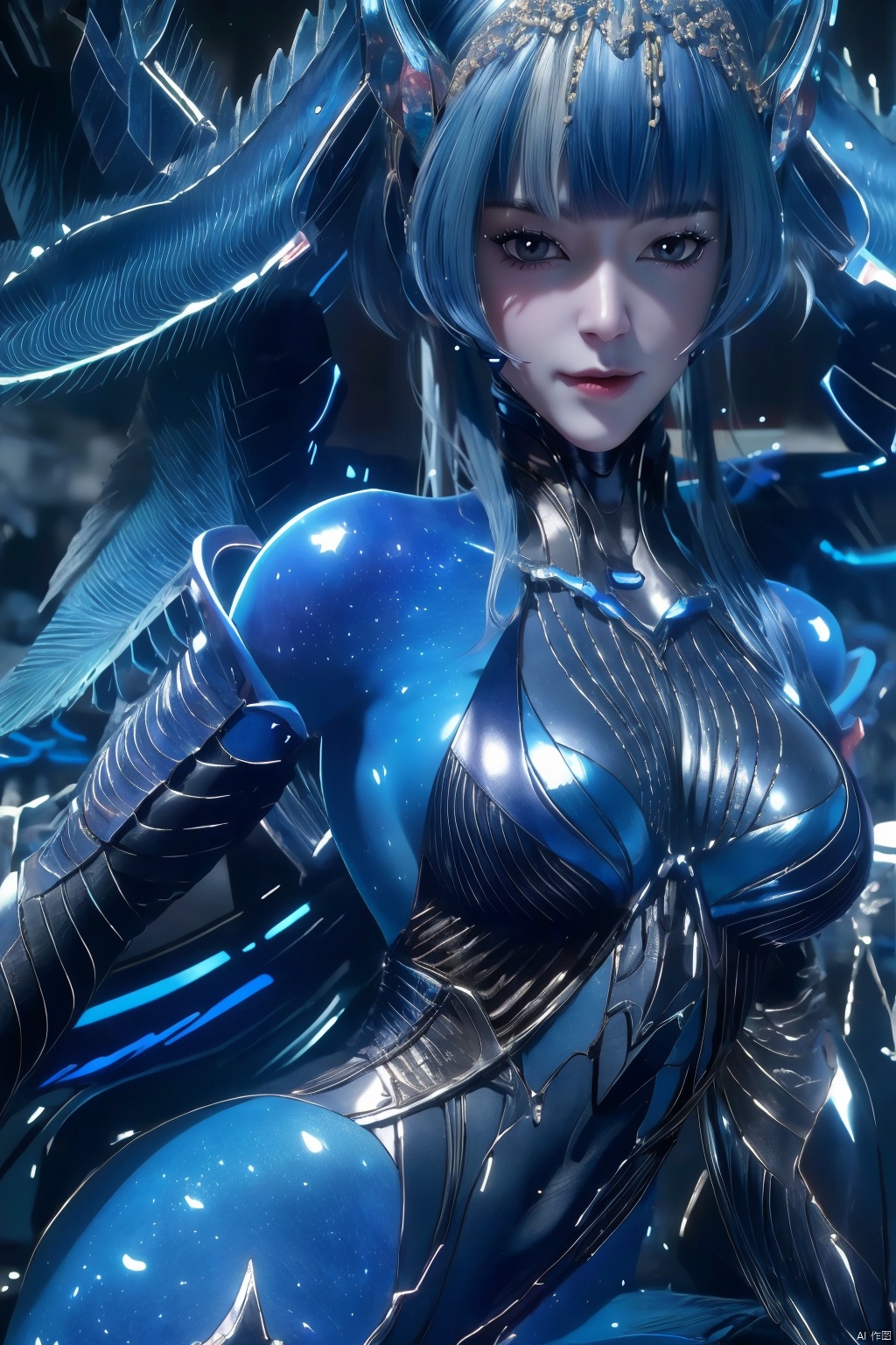  Best Quality, masterpiece, ultra-high resolution, (photo realistic: 1.4) , Surrealism, Fantastical verisimilitude, beautiful blue-skinned goddess Phoenix Peacock on her head, fantastical creation, thriller color scheme, surrealism, abstract, psychedelic, 1 girl,flower,castle,jyy-hd,1 girl,mds-hd,xwhd,yx-hd,dzn-hd,mxt-hd, qy-hd, ty-hd, ylj-hd