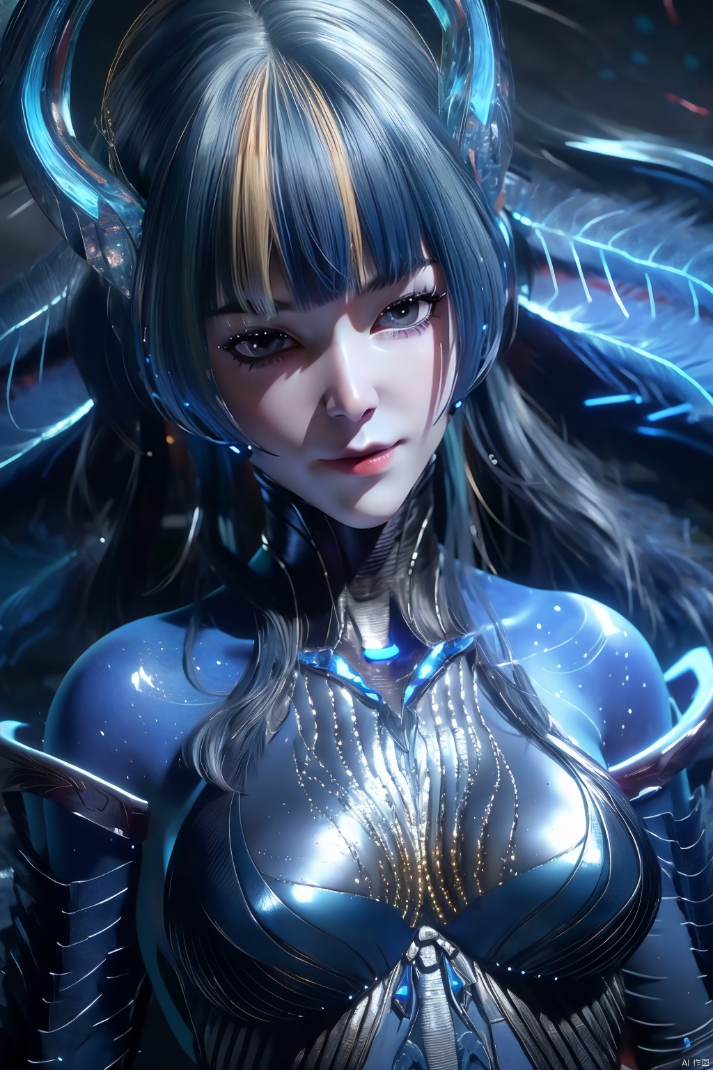  Best Quality, masterpiece, ultra-high resolution, (photo realistic: 1.4) , Surrealism, Fantastical verisimilitude, beautiful blue-skinned goddess Phoenix Peacock on her head, fantastical creation, thriller color scheme, surrealism, abstract, psychedelic, 1 girl,flower,castle,jyy-hd,1 girl,mds-hd,xwhd,yx-hd,dzn-hd,mxt-hd, qy-hd, ty-hd, ylj-hd