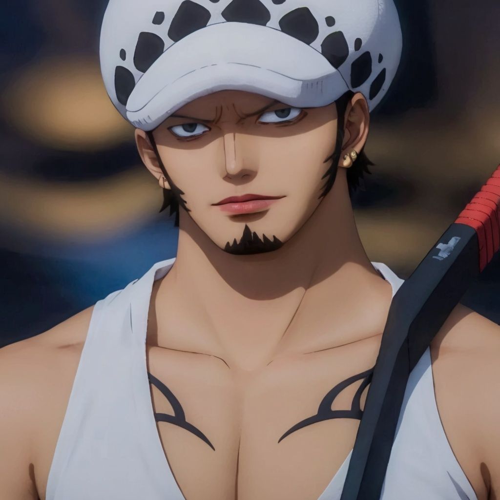 male focus,  solo,  hat,  weapon,  facial hair,  black hair,