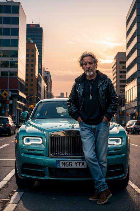 (dynamic camera),  homeless man driving a rolls-royce,  RAW photo on Tensor.Art