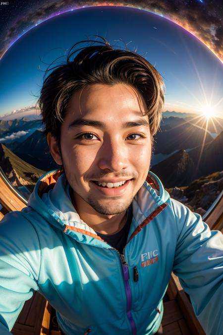 cheerful man on Midnight Kunlun Mountain,  RAW photo,  full sharp on Tensor.Art
