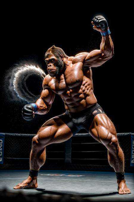 (dynamic camera),  gorilla. feroce. mma clothes,  muscles on Tensor.Art