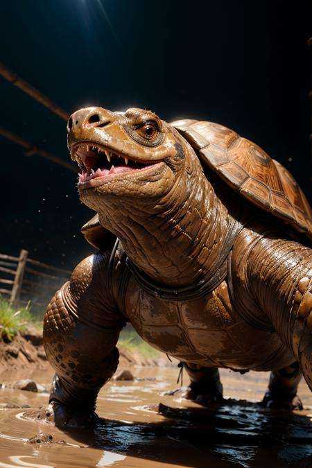 (dynamic camera),  A determined tortoise with big,  expressive eyes on Tensor.Art