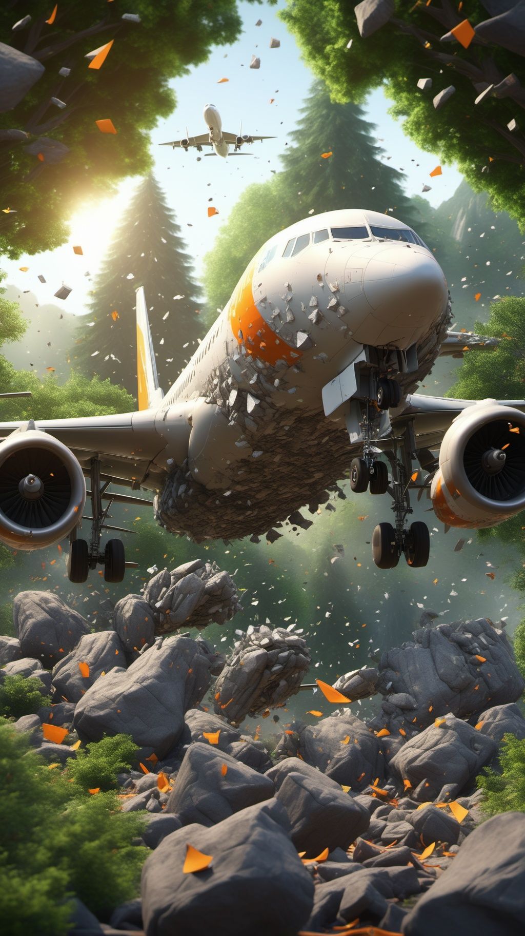 BJ_debris,tree,no_humans,scenery,aircraft,vehicle_focus,debris,8k,intricate,highly detailed,hdr,high definition,<lora:SDXL_debris:0.7>,